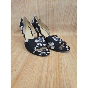 Nine West Navy Blue Floral Peep Toe Pumps Size 10M  Heel